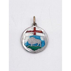 Vintage 925 Sterling Silver Enamel Charm/Pendant Manitoba Canada Signed BMCO